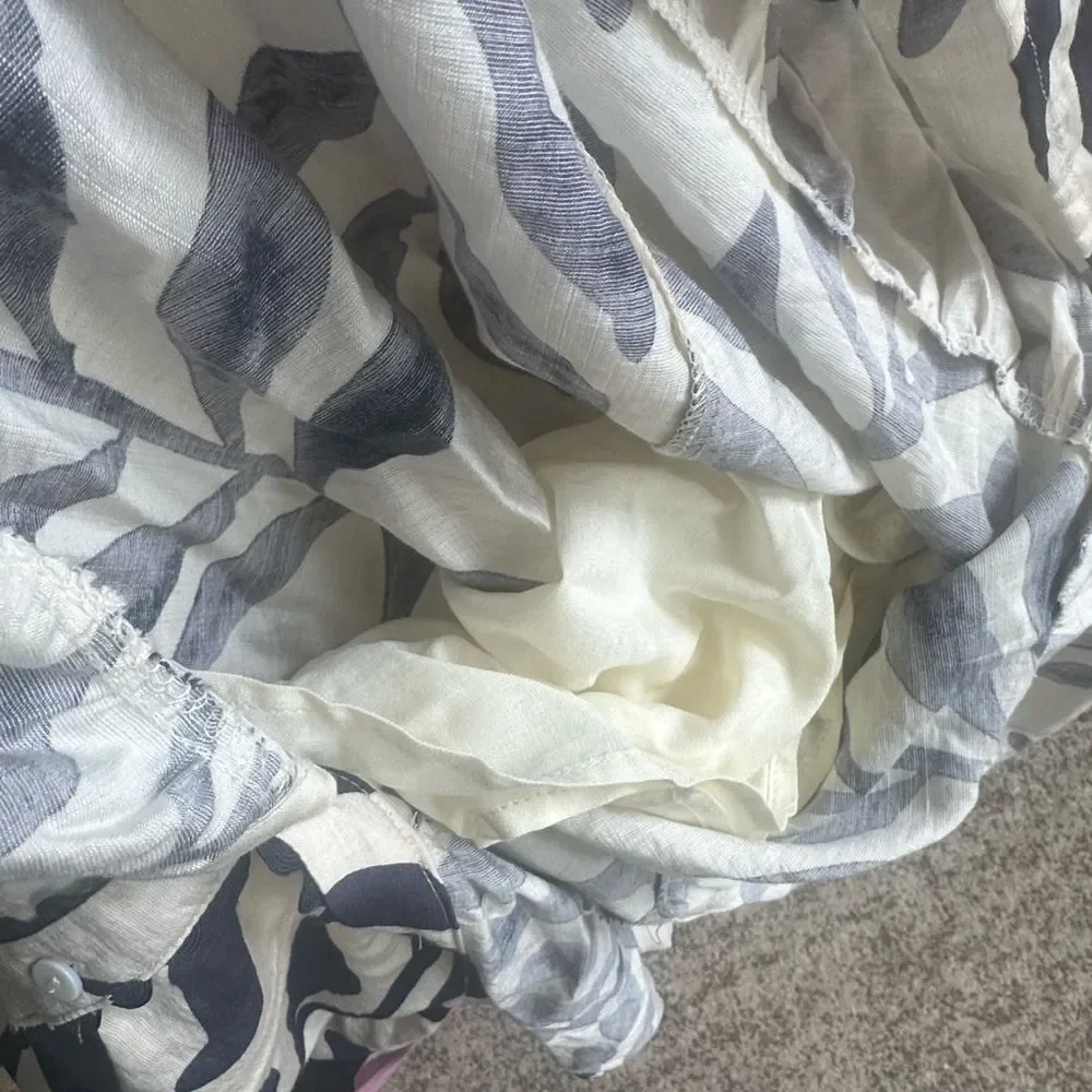 Entro Navy Blue Leaf Print Scallop Trim Midi Shirt Dress L - Picture 7 of 9